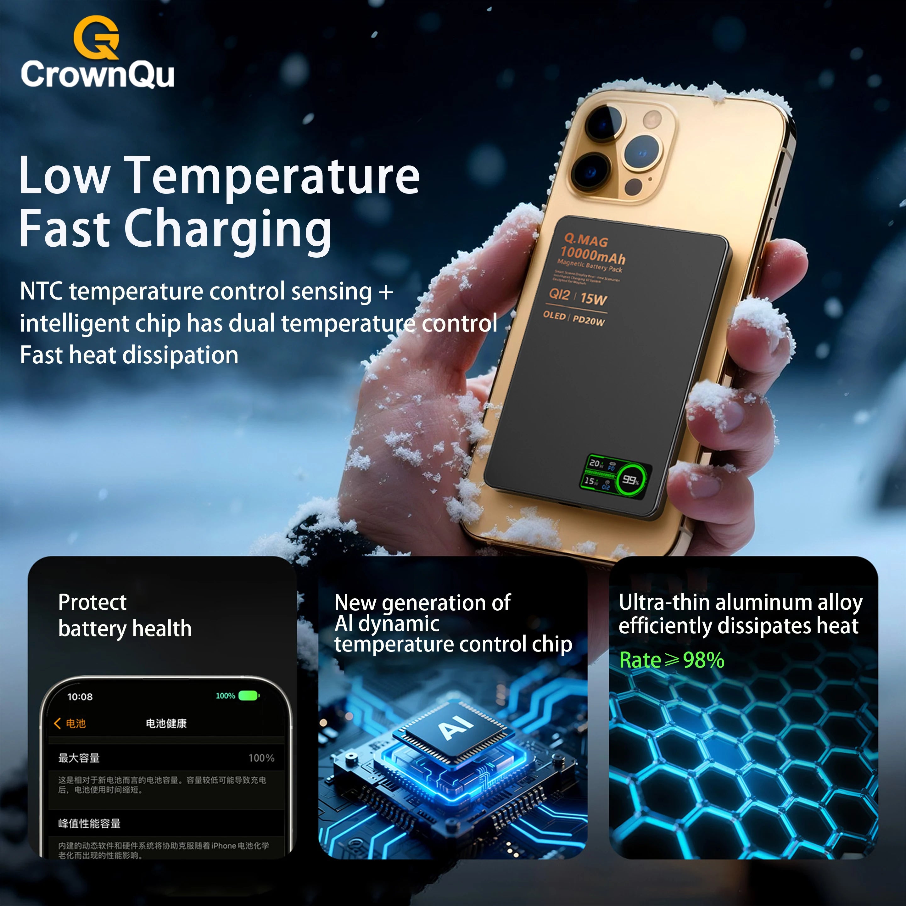 Magnetic Wireless Powerbank Qi 2.1 USB-C Fast Charging External Battery for iPhone 12-17 Pro Airpods Apple Watch Xiaomi 10000mAh