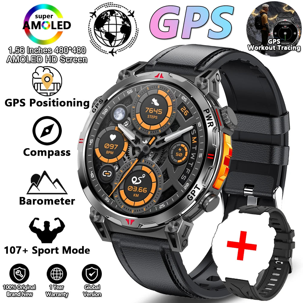 Military Grade GPS Smart Watch Men AMOLED Screen 500mAh Battery 5ATM Waterproof Sports Health Monitoring Bluetooth Call Watches