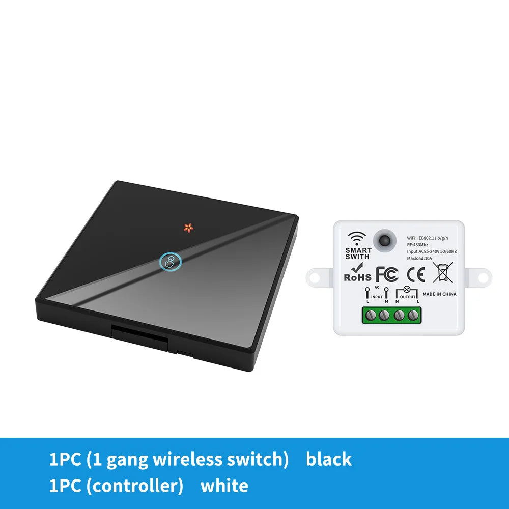 The Tuya smart switch-off device features wireless touch, WiFi, random stickers, APP remote control, Alexa voice control, and ti