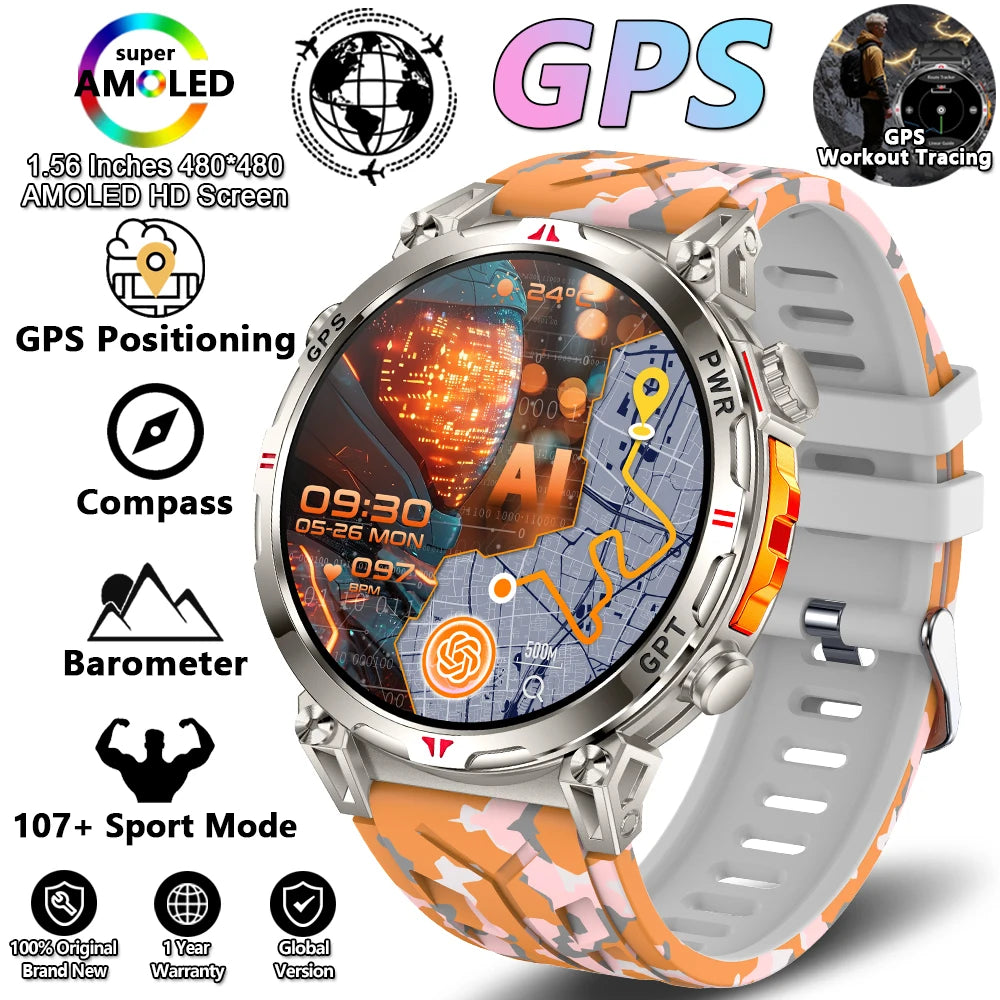 Military Grade GPS Smart Watch Men AMOLED Screen 500mAh Battery 5ATM Waterproof Sports Health Monitoring Bluetooth Call Watches
