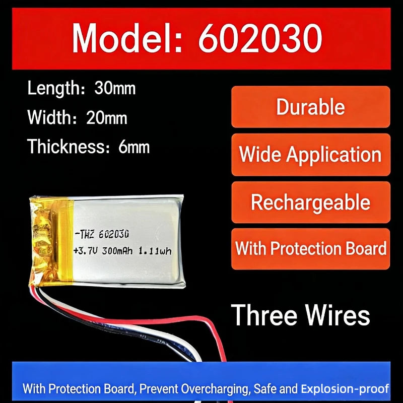 3.7V 600mAh 602030 Lithium Battery 502030 052030 Lithium Polymer Batteries for Wireless Bluetooth Headset Toy Smart Watch