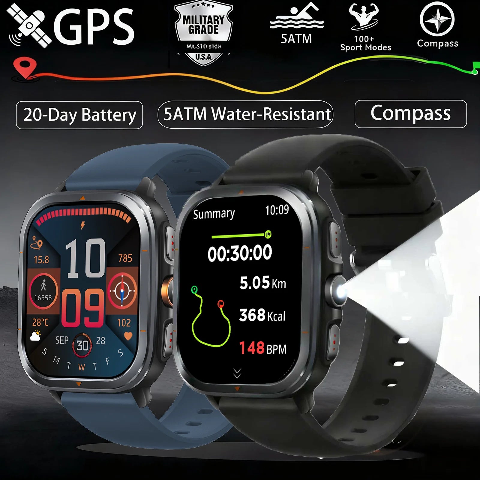 2025 New Military Smart Watches Bulit-in GPS Offline Maps Compass Altimeter Barometric 3ATM Waterproof Sports Smartwatches Men