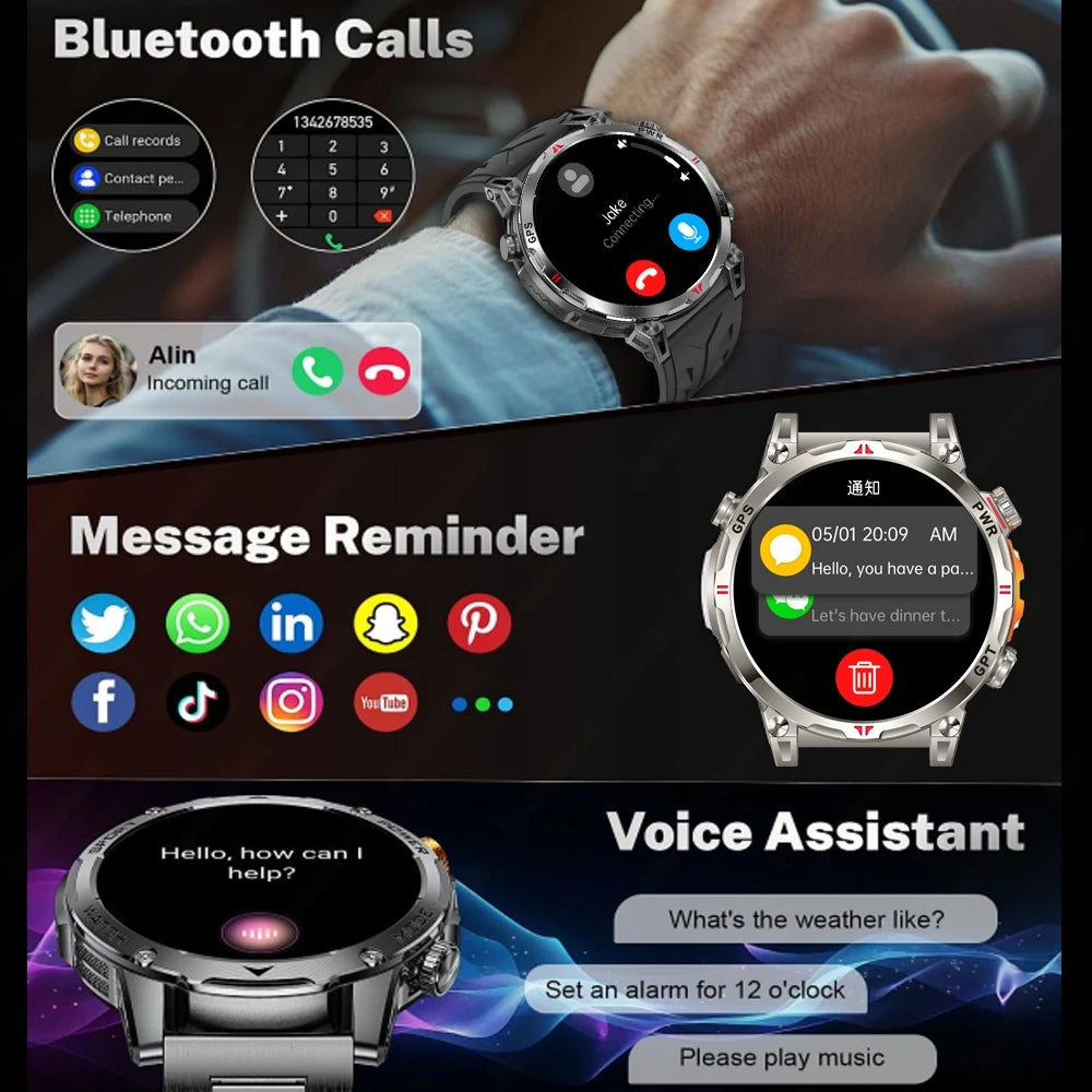 Military Grade GPS Smart Watch Men AMOLED Screen 500mAh Battery 5ATM Waterproof Sports Health Monitoring Bluetooth Call Watches