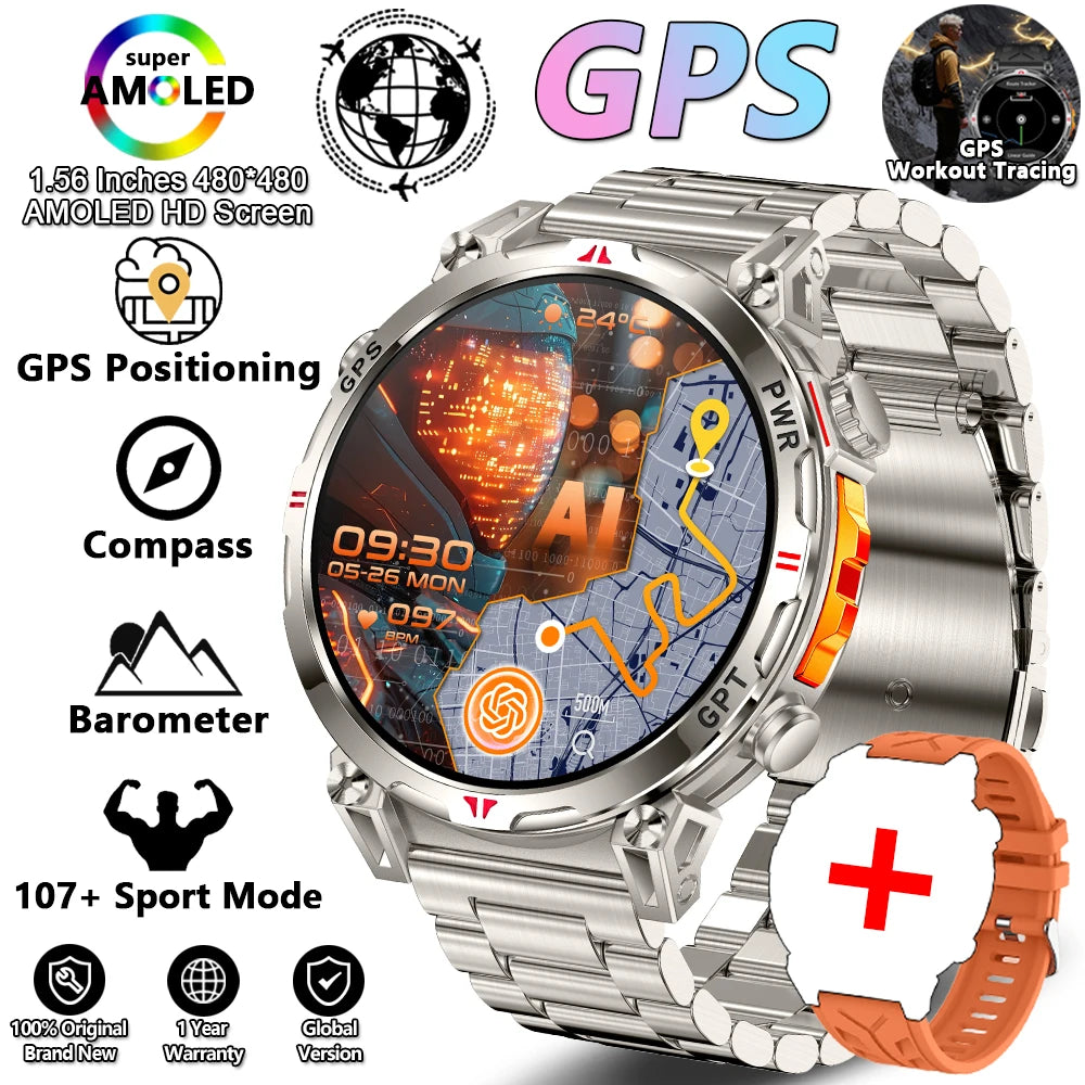 Military Grade GPS Smart Watch Men AMOLED Screen 500mAh Battery 5ATM Waterproof Sports Health Monitoring Bluetooth Call Watches