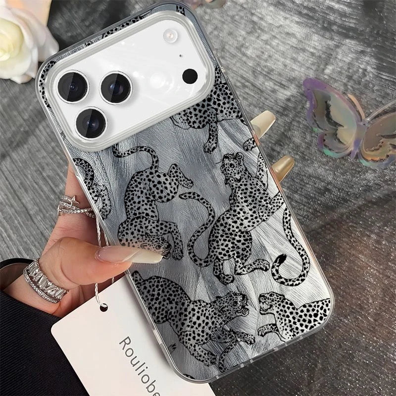 Modern Glittery Silver Leopard Phone Accessories Case For iPhone 15 Plus 16 17 Pro Max 14 13 12 11 X XS XR 7 8 Protective Cover