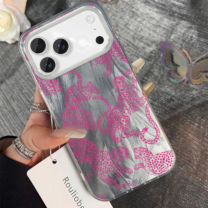 Modern Glittery Silver Leopard Phone Accessories Case For iPhone 15 Plus 16 17 Pro Max 14 13 12 11 X XS XR 7 8 Protective Cover