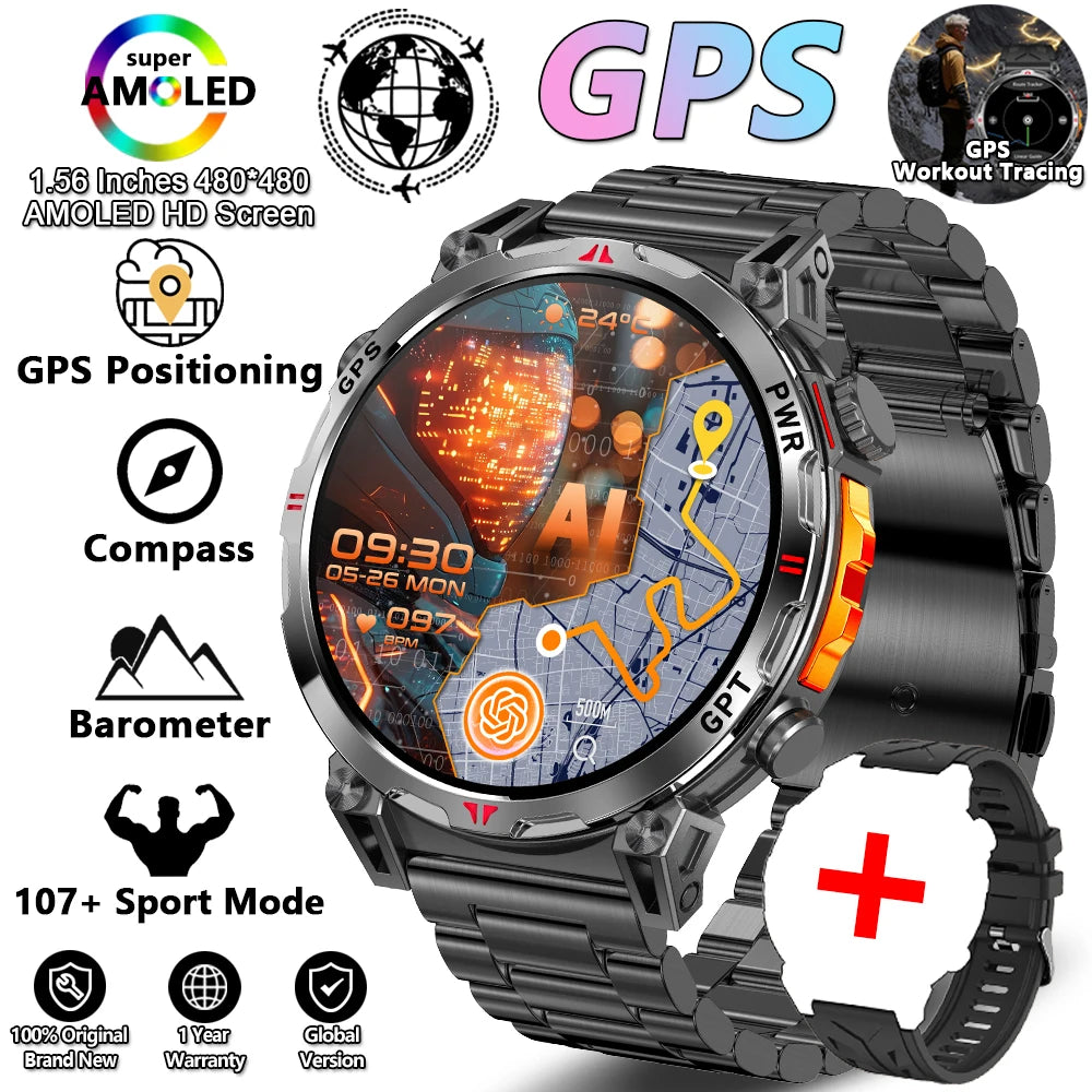 Military Grade GPS Smart Watch Men AMOLED Screen 500mAh Battery 5ATM Waterproof Sports Health Monitoring Bluetooth Call Watches