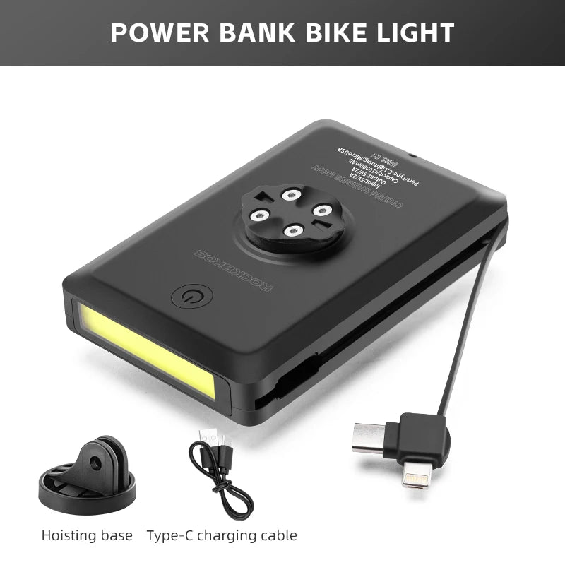 ROCKBROS Bike Powerbank Light 5000mAh 10000mAh Type-C Lightning MicroUSB Cycling Lamp Front Light Handlebar Bicycle Headlights