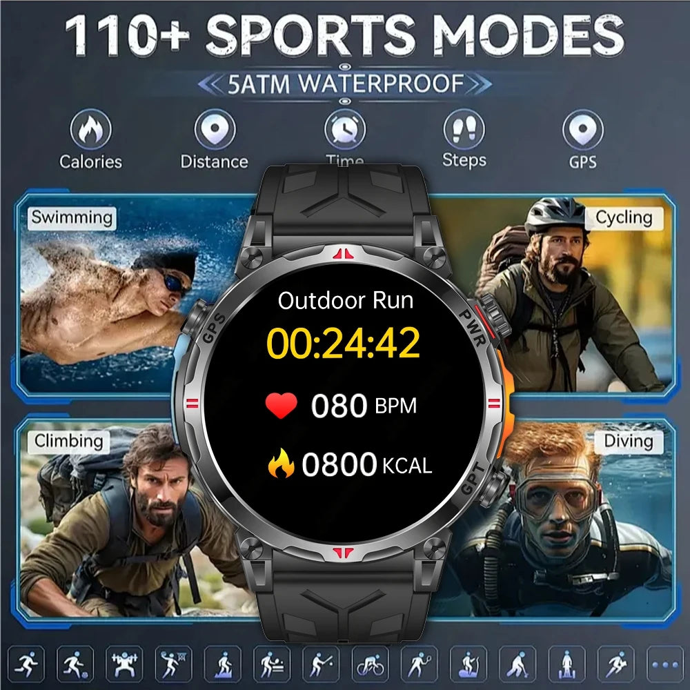 2026 New Outdoor Sports Smart Watch Men Sports Data Monitoring Health Tracking Compass Altimeter IP69 Bluetooth Call SmartWatch