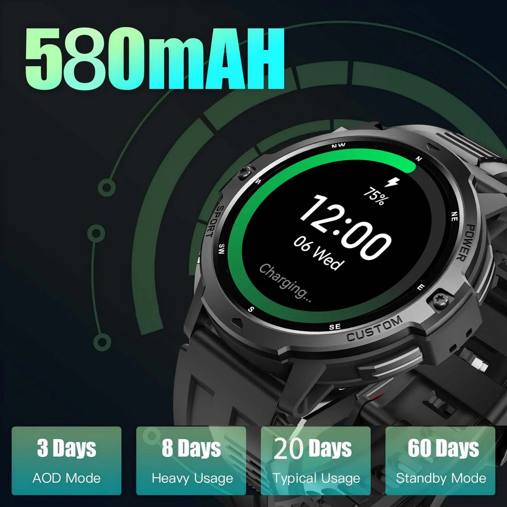NEW 2025 GPS Smart Watch 1.46" AMOLED Screen Compass Barometric Altimeter 580mAh Battery 5ATM Outdoor sports Smartwatchs For Men