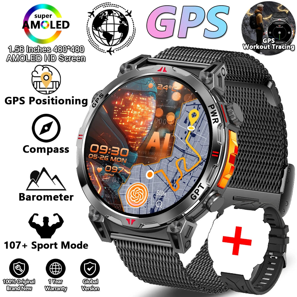 Military Grade GPS Smart Watch Men AMOLED Screen 500mAh Battery 5ATM Waterproof Sports Health Monitoring Bluetooth Call Watches