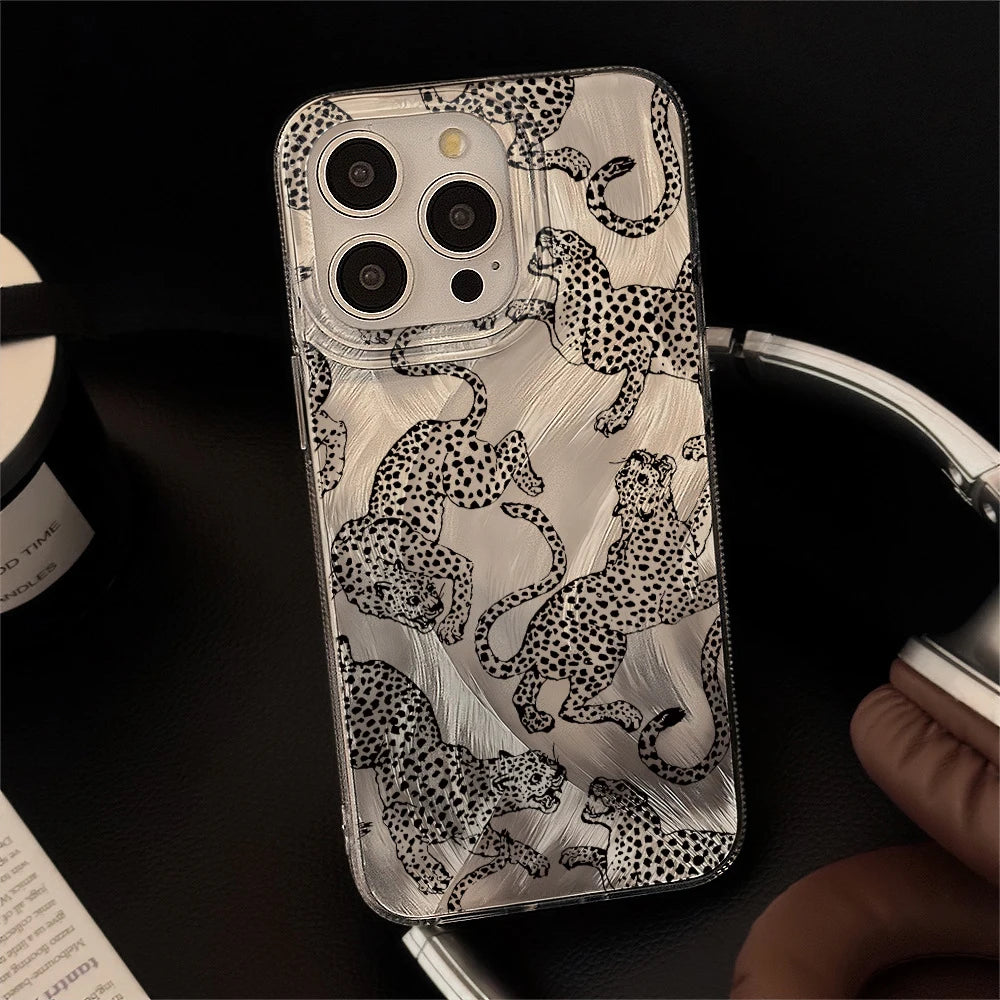 Modern Glittery Silver Leopard Phone Accessories Case For iPhone 15 Plus 16 17 Pro Max 14 13 12 11 X XS XR 7 8 Protective Cover