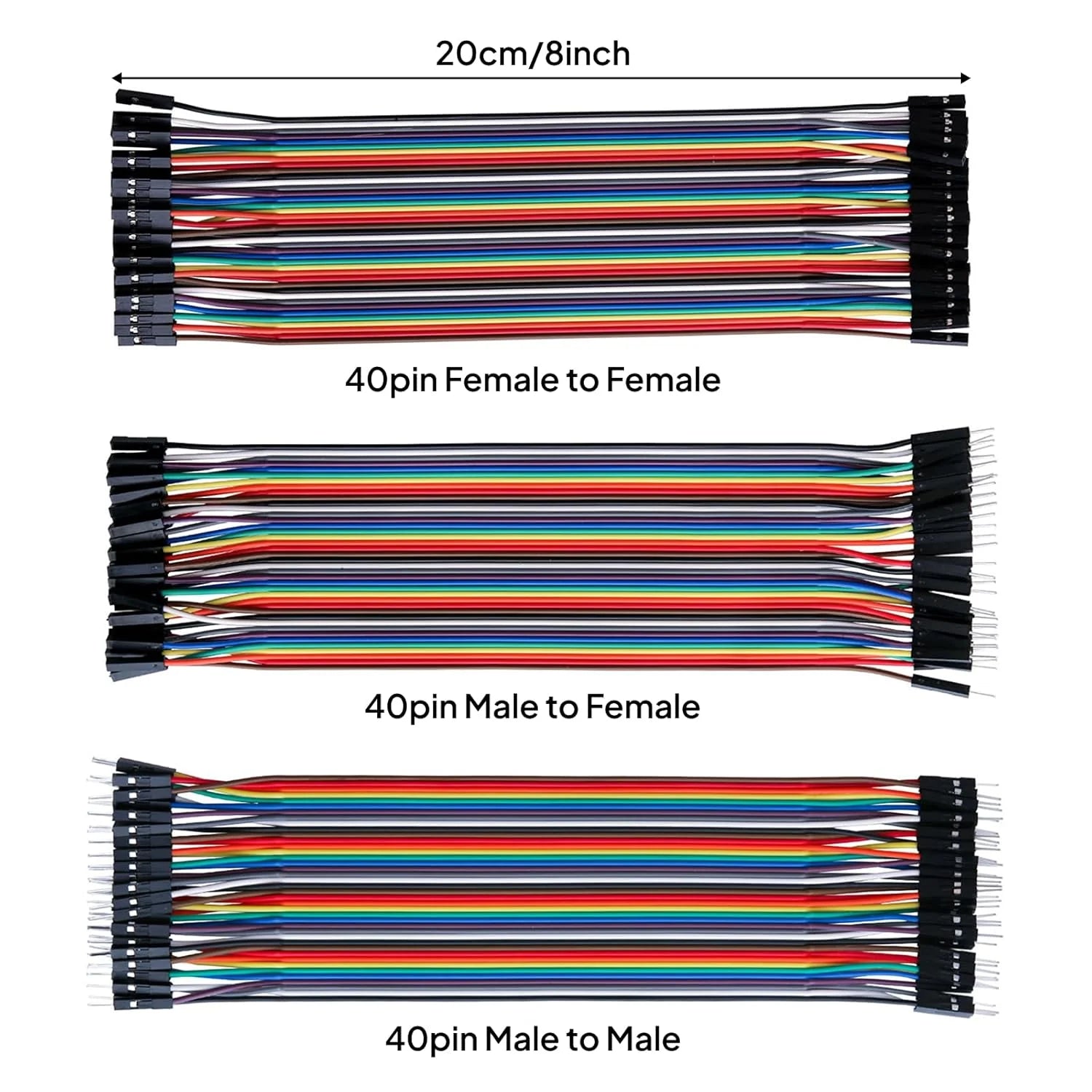 Dupont Line 20CM 40Pin Male to Male + Male to Female and Female to Female Jumper Wire Dupont Cable for Arduino DIY KIT