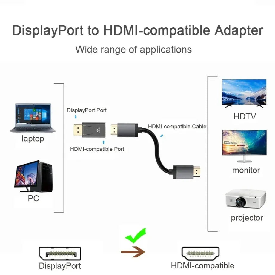 4K/1080P DP DisplayPort to HDMI-compatible Adapter Converter DP Male to Female HDMI-Compatible Adapter for Laptop PC Projector