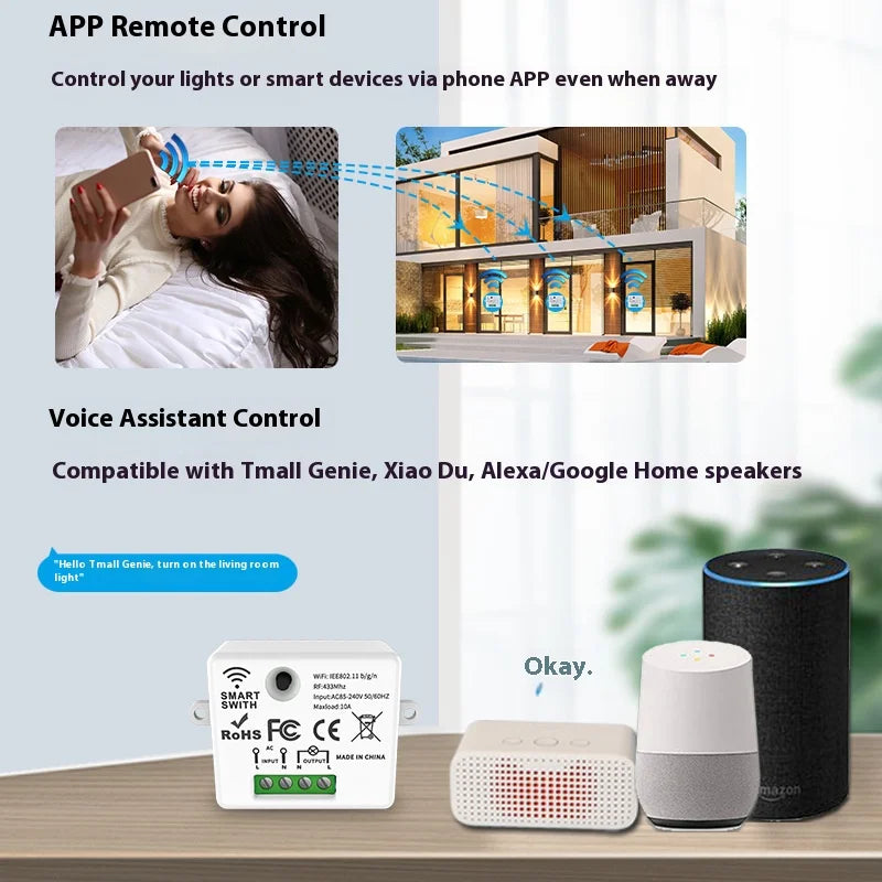 The Tuya smart switch-off device features wireless touch, WiFi, random stickers, APP remote control, Alexa voice control, and ti