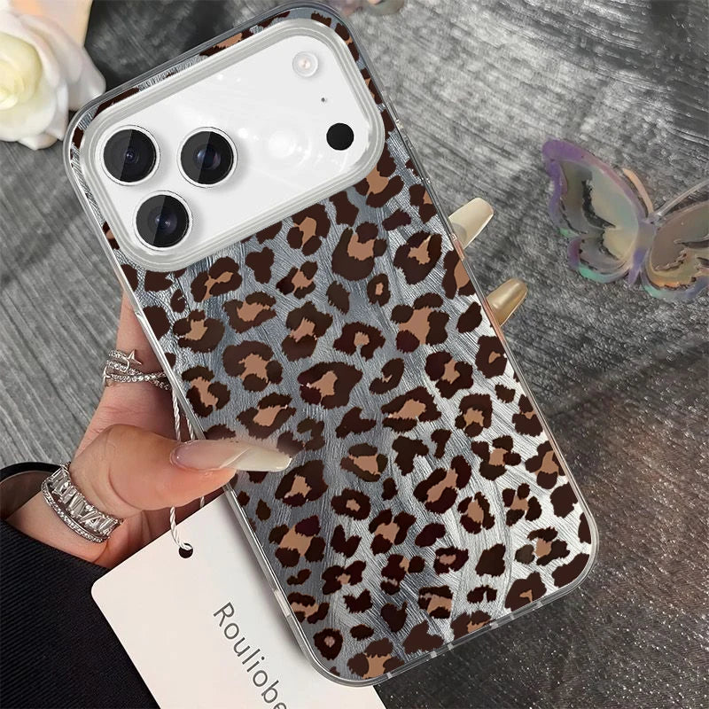 Modern Glittery Silver Leopard Phone Accessories Case For iPhone 15 Plus 16 17 Pro Max 14 13 12 11 X XS XR 7 8 Protective Cover