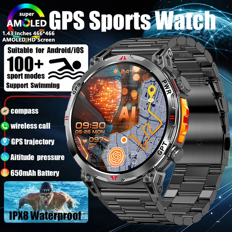 2026 New Outdoor Sports Smart Watch Men Sports Data Monitoring Health Tracking Compass Altimeter IP69 Bluetooth Call SmartWatch
