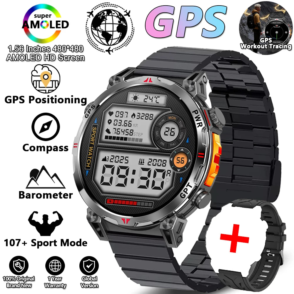 Military Grade GPS Smart Watch Men AMOLED Screen 500mAh Battery 5ATM Waterproof Sports Health Monitoring Bluetooth Call Watches