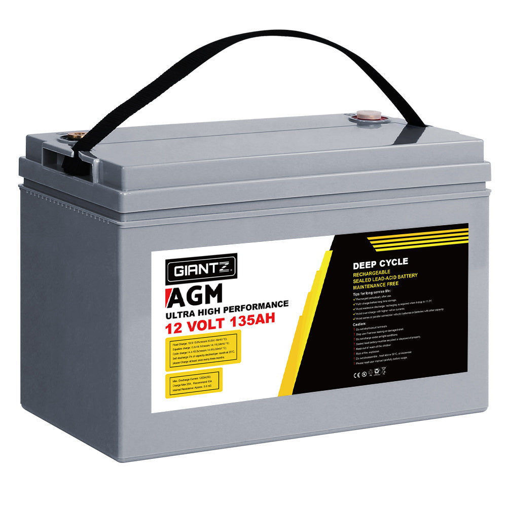 NNEDSZ 135Ah Deep Cycle Battery 12V AGM Marine Sealed Power Portable Box Solar Caravan Camping