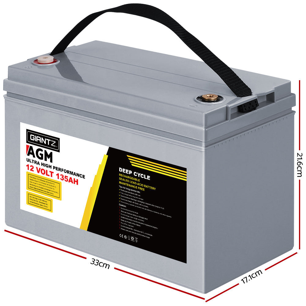 NNEDSZ 135Ah Deep Cycle Battery 12V AGM Marine Sealed Power Portable Box Solar Caravan Camping