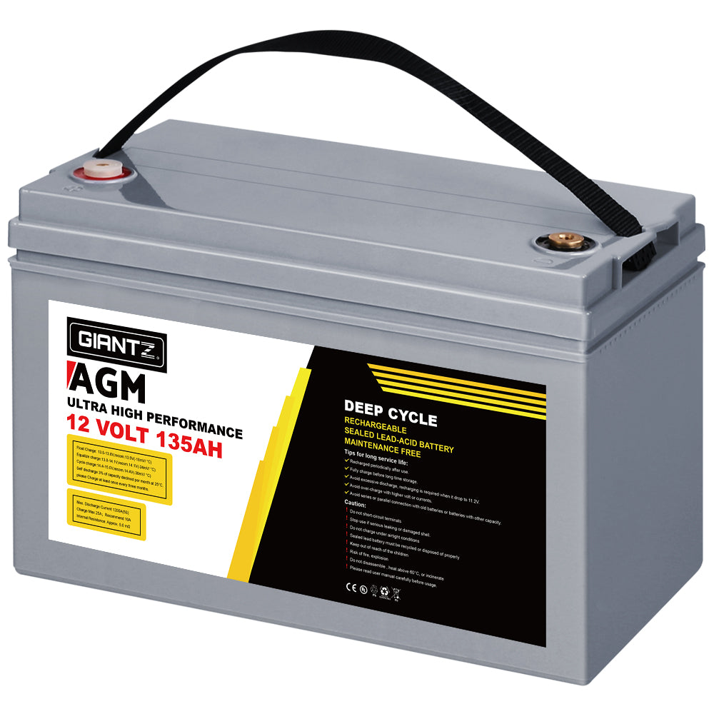 NNEDSZ 135Ah Deep Cycle Battery 12V AGM Marine Sealed Power Portable Box Solar Caravan Camping