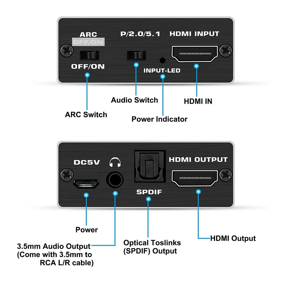 NNEDSZ CM425 HDMI 2.0 Audio Extractor Optical SPDIF and 3.5mm Stereo with ARC 4K@60Hz
