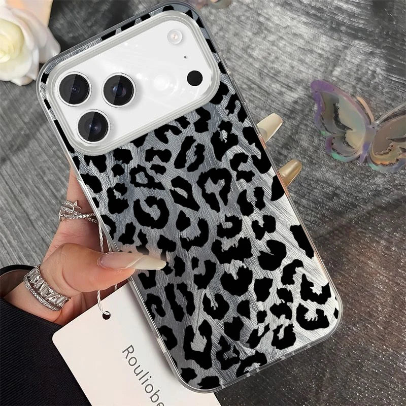 Modern Glittery Silver Leopard Phone Accessories Case For iPhone 15 Plus 16 17 Pro Max 14 13 12 11 X XS XR 7 8 Protective Cover