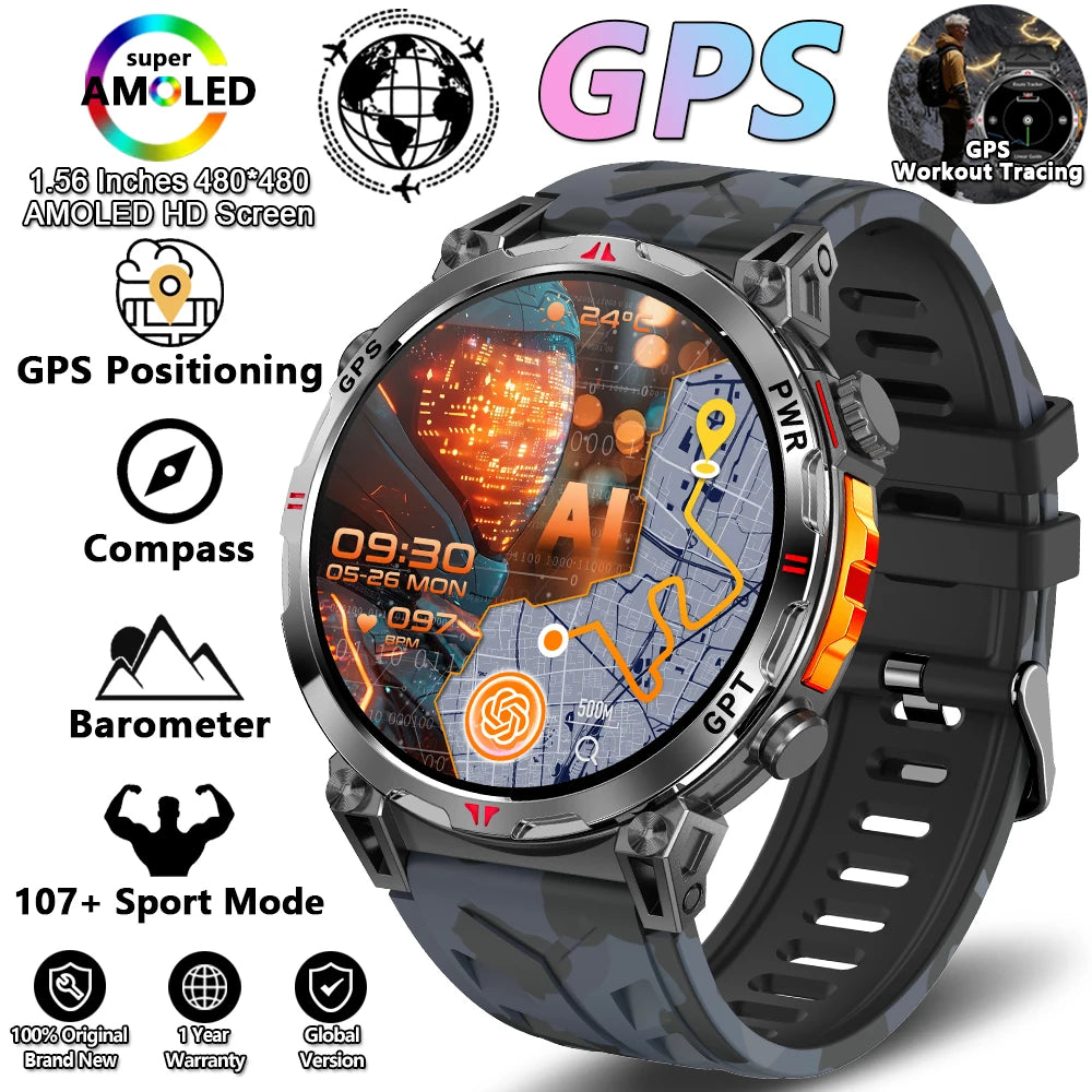 Military Grade GPS Smart Watch Men AMOLED Screen 500mAh Battery 5ATM Waterproof Sports Health Monitoring Bluetooth Call Watches