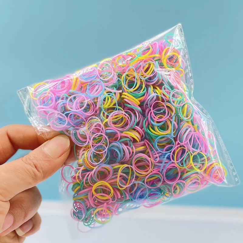1000Pcs Colorful Disposable Hair Bands Girls Elastic Rubber Band Kids Ponytail Holder Headband Children Hair Accessories