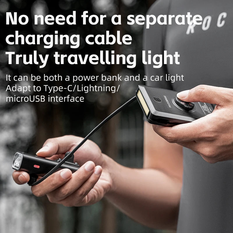 ROCKBROS Bike Powerbank Light 5000mAh 10000mAh Type-C Lightning MicroUSB Cycling Lamp Front Light Handlebar Bicycle Headlights
