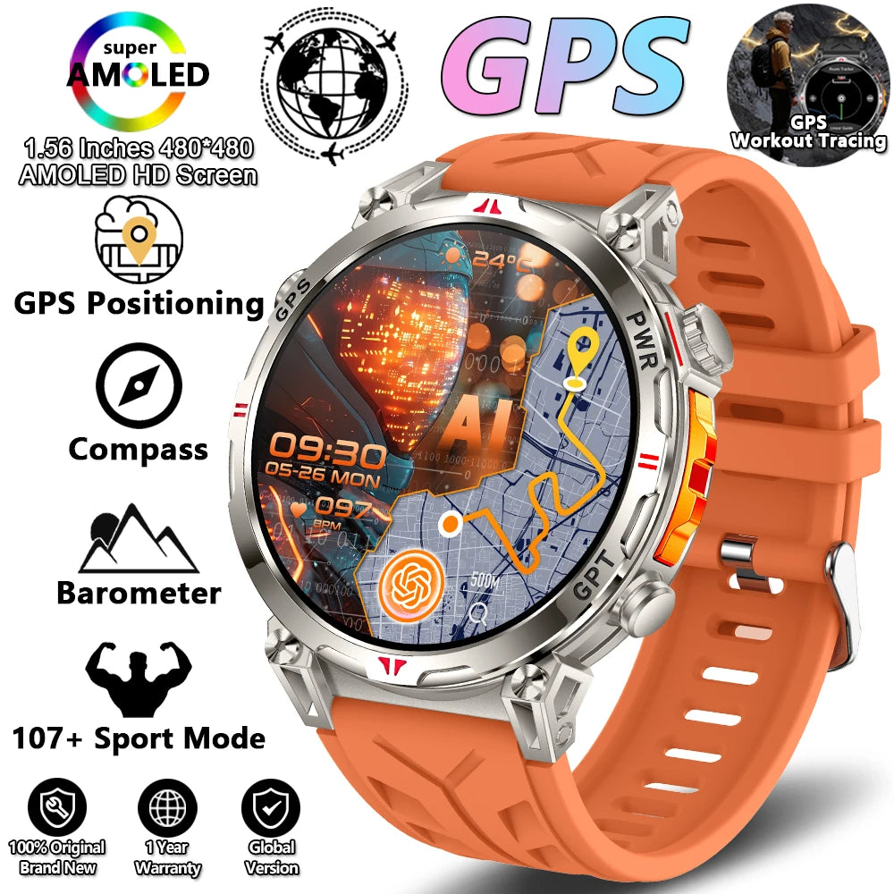 Military Grade GPS Smart Watch Men AMOLED Screen 500mAh Battery 5ATM Waterproof Sports Health Monitoring Bluetooth Call Watches