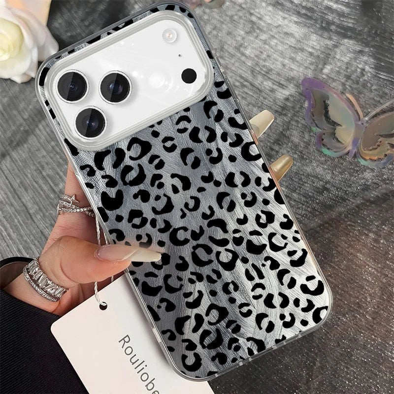 Modern Glittery Silver Leopard Phone Accessories Case For iPhone 15 Plus 16 17 Pro Max 14 13 12 11 X XS XR 7 8 Protective Cover