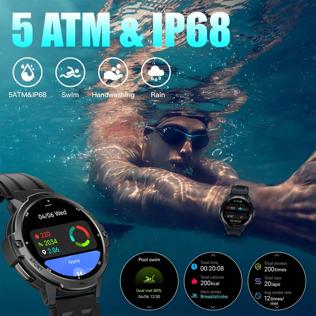 NEW 2025 GPS Smart Watch 1.46" AMOLED Screen Compass Barometric Altimeter 580mAh Battery 5ATM Outdoor sports Smartwatchs For Men