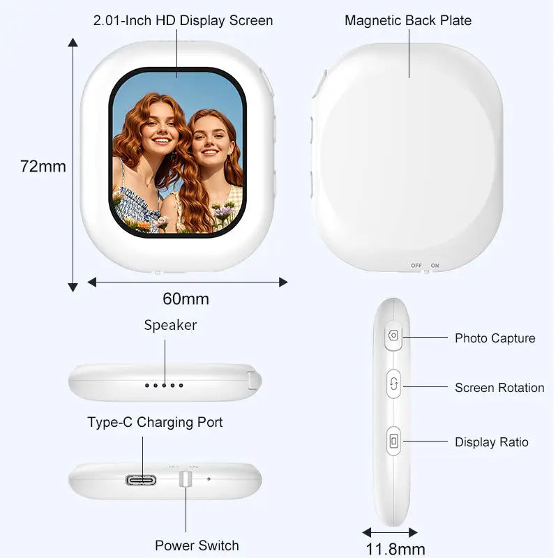 Mini Magnetic Selfie Screen Monitor Wireless Back Camera Shooting for iPhone Android Phone Vlog Live Photography Accessory
