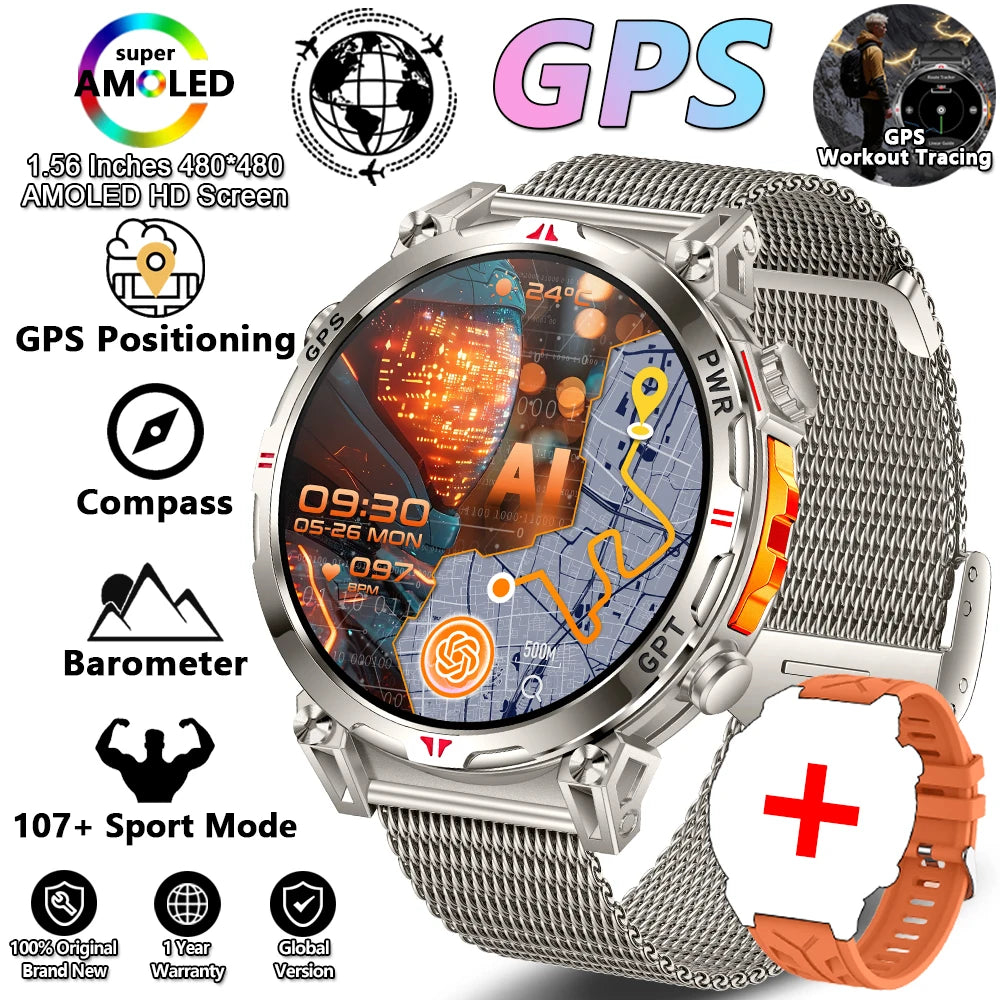 Military Grade GPS Smart Watch Men AMOLED Screen 500mAh Battery 5ATM Waterproof Sports Health Monitoring Bluetooth Call Watches