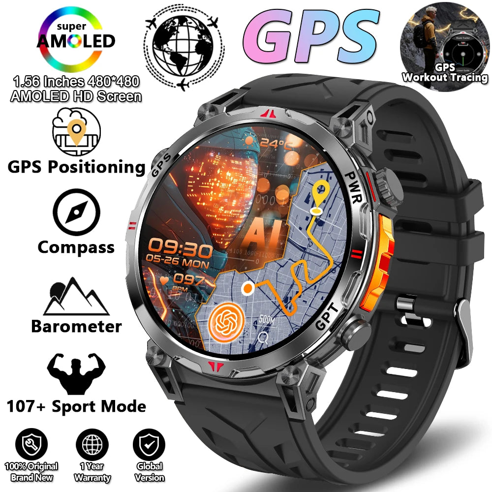Military Grade GPS Smart Watch Men AMOLED Screen 500mAh Battery 5ATM Waterproof Sports Health Monitoring Bluetooth Call Watches