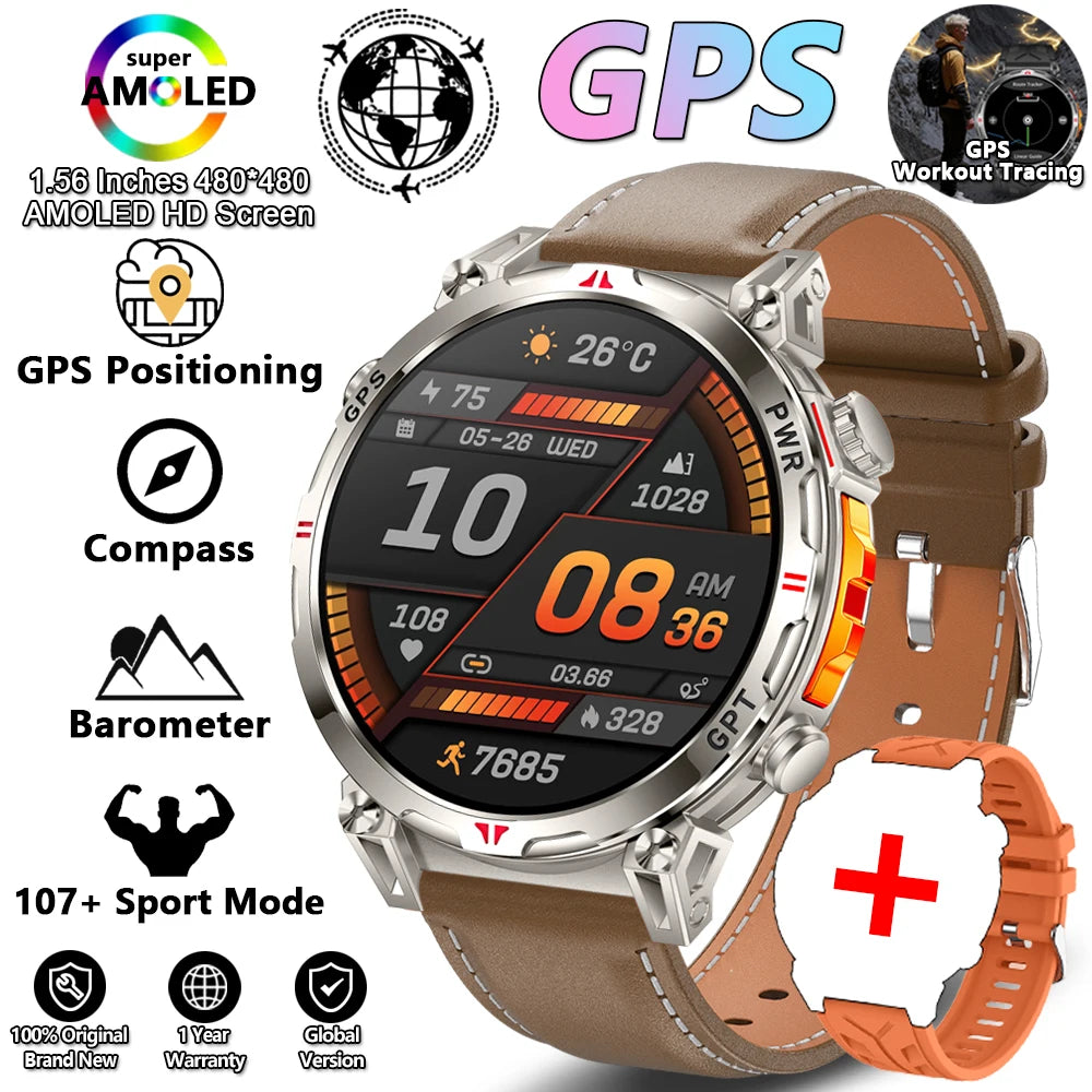 Military Grade GPS Smart Watch Men AMOLED Screen 500mAh Battery 5ATM Waterproof Sports Health Monitoring Bluetooth Call Watches
