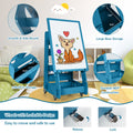 NNECW Multifunctional Art Easel with Storage for Kids-Navy