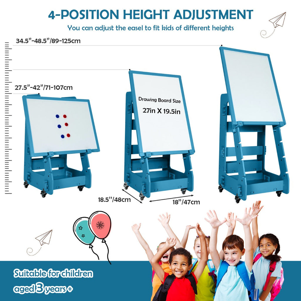 NNECW Multifunctional Art Easel with Storage for Kids-Navy